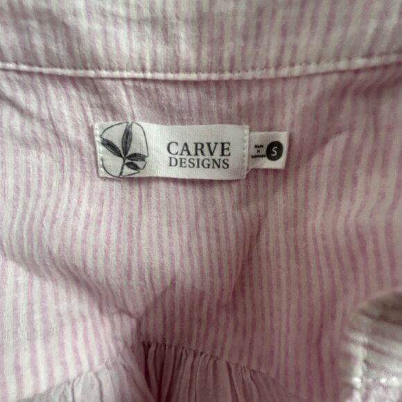 Carve Designs Womens Small Pink Striped Long-Sleeve Henley Shirt with Pockets - Picture 3 of 6